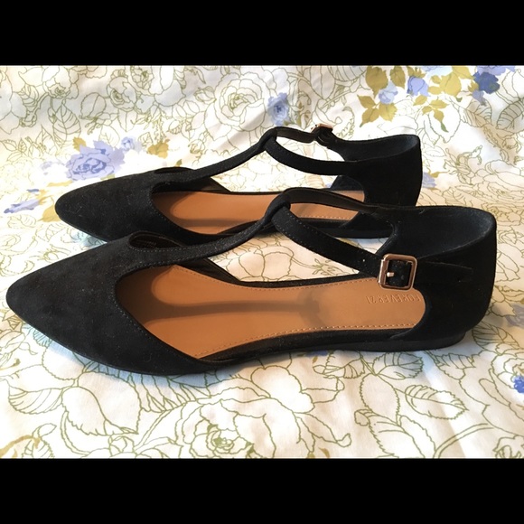 Forever 21 Shoes - black faux suede pointed buckle flats Mary Jane